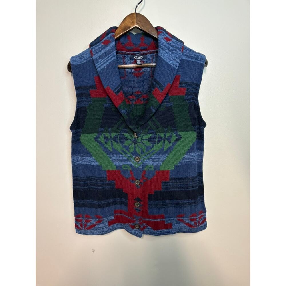 Chaps button down sweater vest, XL, southwestern motif, shawl collar